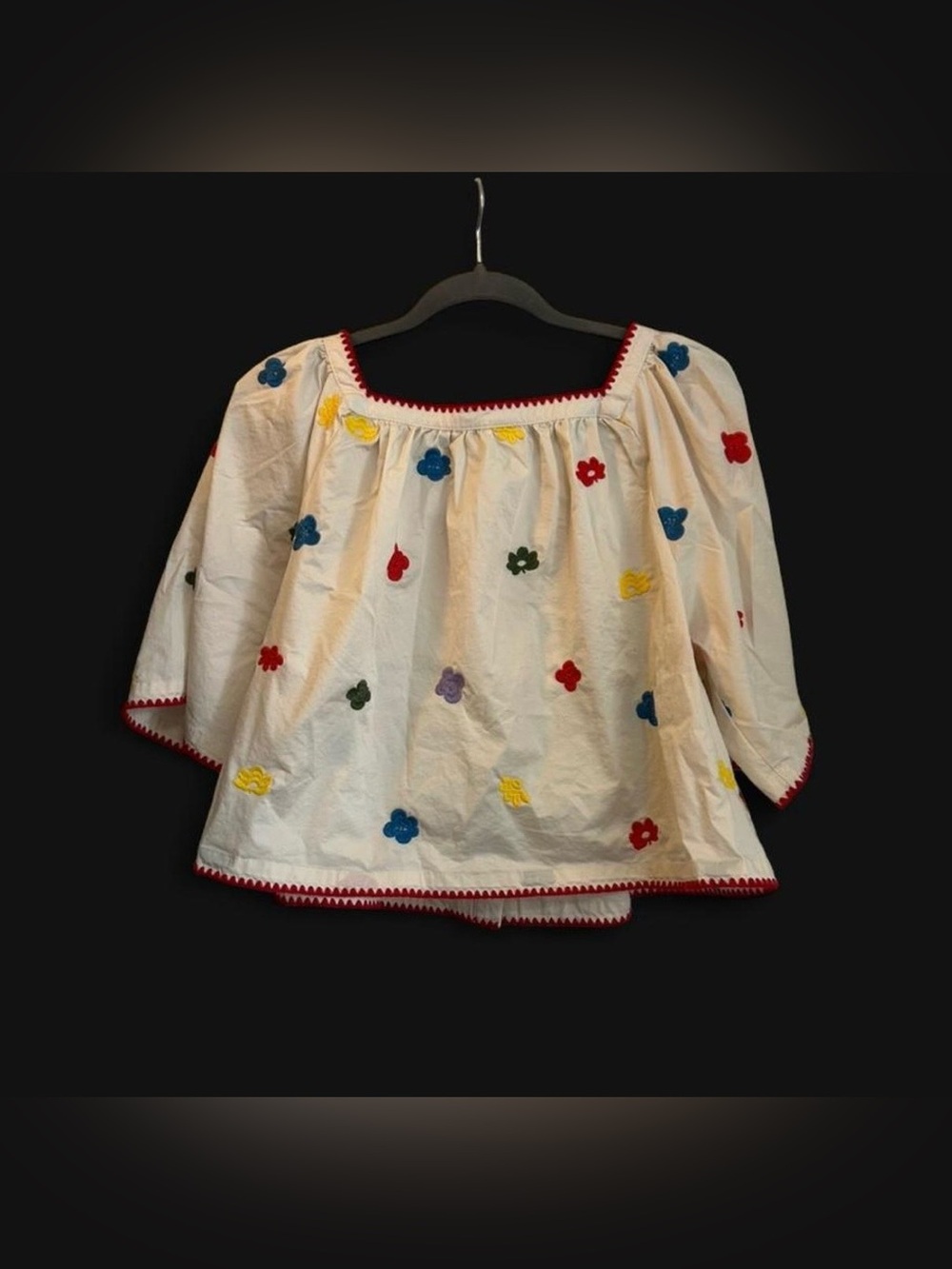 CAROLINE CONSTAS Floral Embroidered Poplin Top Bohemian Resort Size M - Picture 4 of 5